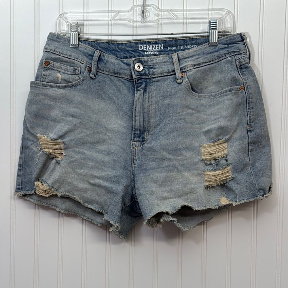 Denizen from Levi's Women's High Rise Distressed Denim Shorts Blue Rips Size 10